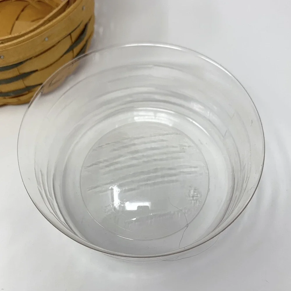 Longaberger 1996 Round Basket Leather Handles 6.5 Inch Fabric Liner, Protector